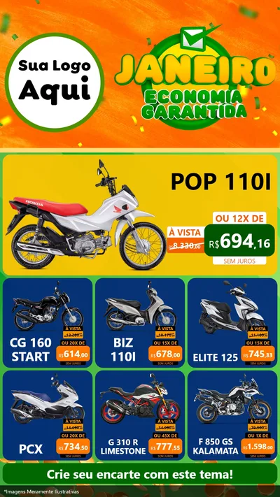 Modelo de Rede Social para Stories com o tema Janeiro - Economia Garantida para Concessionaria de Motos