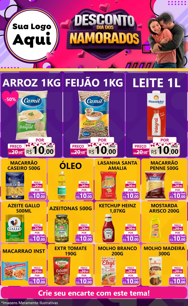 Modelo de Encarte para Encarte Grande com o tema Desconto Dia dos Namorados para Supermercado