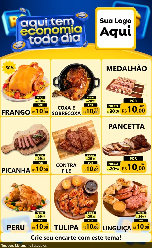 Modelo de Encarte para Encarte Grande com o tema Aqui Tem Economia Todo Dia para Assados