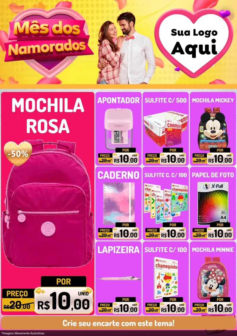 Modelo de Encarte para Encarte A4 Vertical com o tema Mês dos Namorados para Papelaria