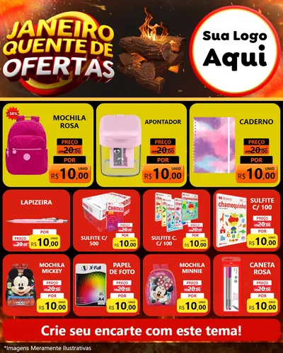 Modelo de Rede Social para Feed Instagram com o tema Janeiro Quente de Ofertas para Papelaria
