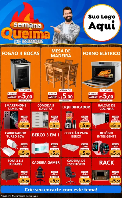 Modelo de Encarte para Encarte Grande com o tema Semana Queima de Estoque para Móveis e Eletro