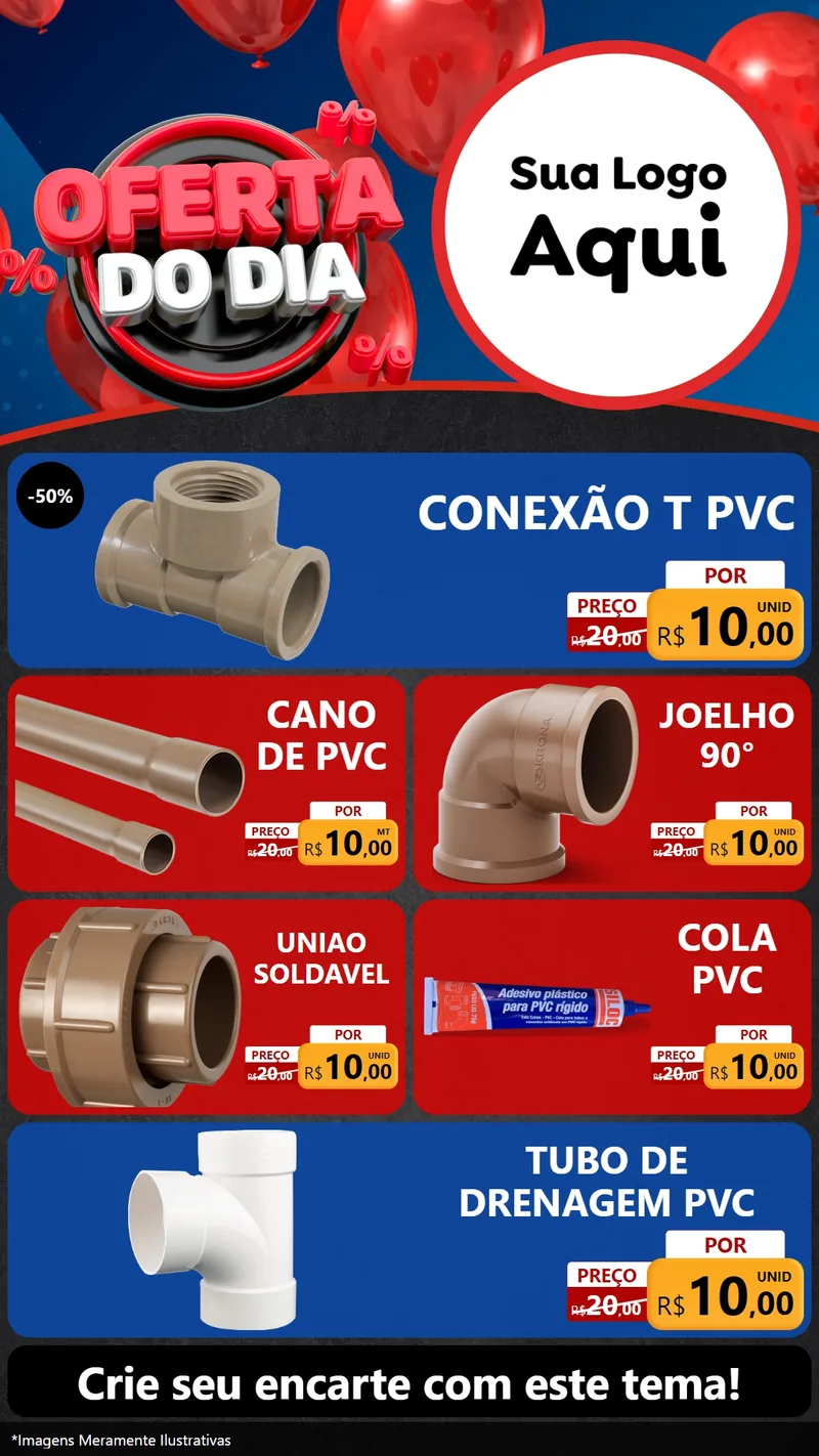 Modelo de TV para TV Vertical com o tema Oferta do Dia para Tubos e conexões