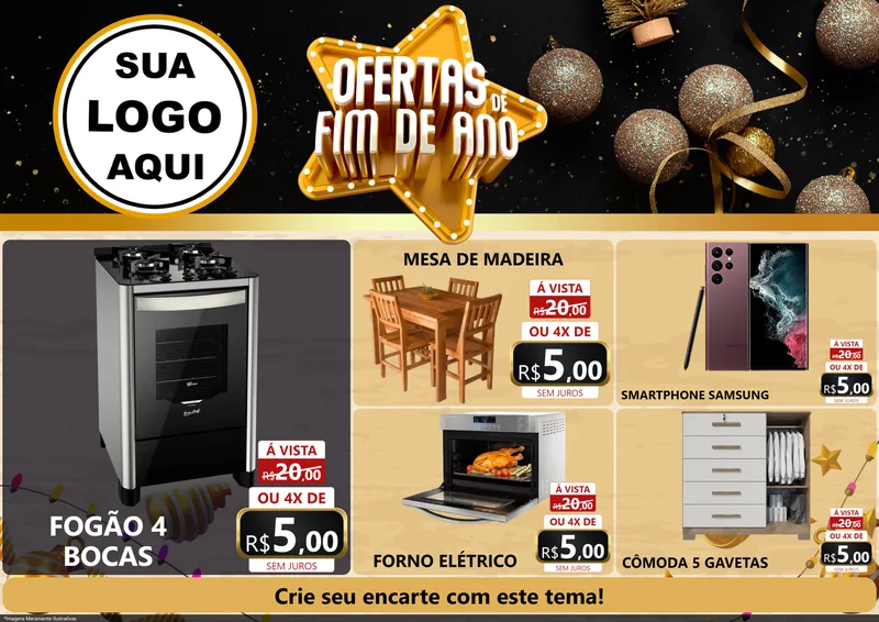 Modelo de Encarte para Encarte A4 Horizontal com o tema Ofertas de Fim de Ano para Móveis e Eletro