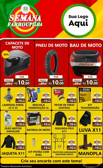Modelo de Encarte para Encarte Grande com o tema Semana Farroupilha para Moto peças