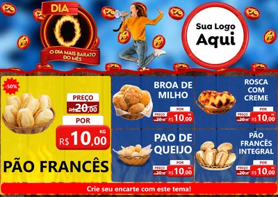 Modelo de Encarte para Encarte A4 Horizontal com o tema Dia O - O Dia Mais Barato Do Mês para Padaria