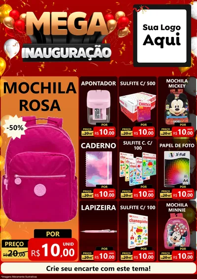 Modelo de Encarte para Encarte A4 Vertical com o tema Mega Inauguração para Papelaria