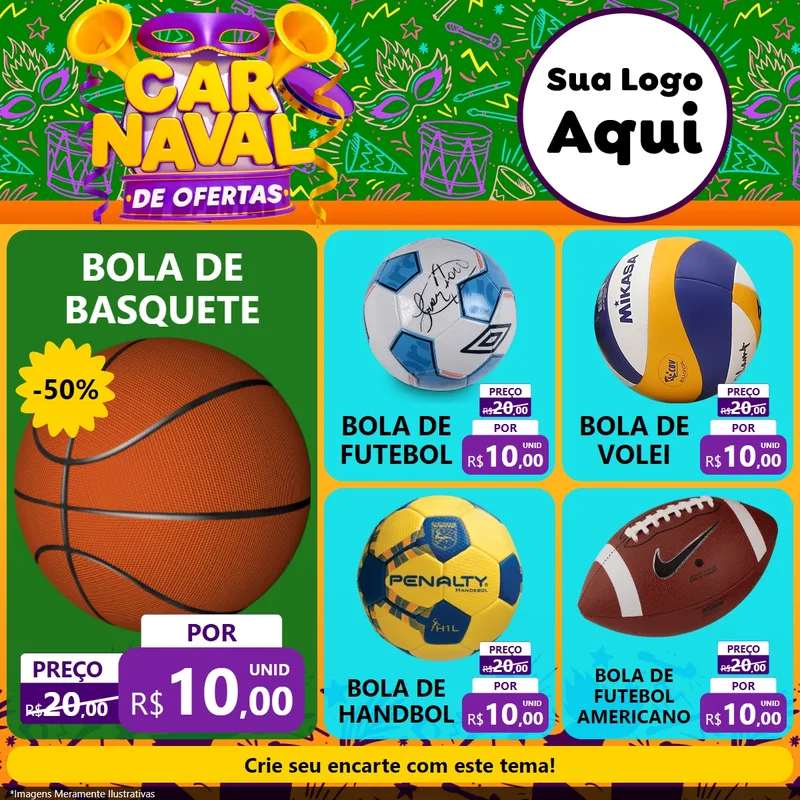 Modelo de Rede Social para Feed Facebook com o tema Carnaval de Ofertas para Artigos Esportivos