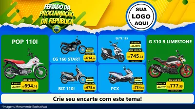 Modelo de TV para TV Horizontal com o tema Feriado da Proclamação da República para Concessionaria de Motos