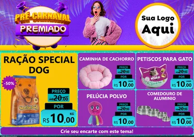Modelo de Encarte para Encarte A4 Horizontal com o tema Pré-Carnaval Premiado para Pet Shop
