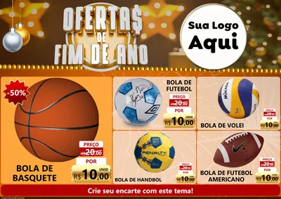 Modelo de Encarte para Encarte A4 Horizontal com o tema Ofertas de Fim de Ano para Artigos Esportivos