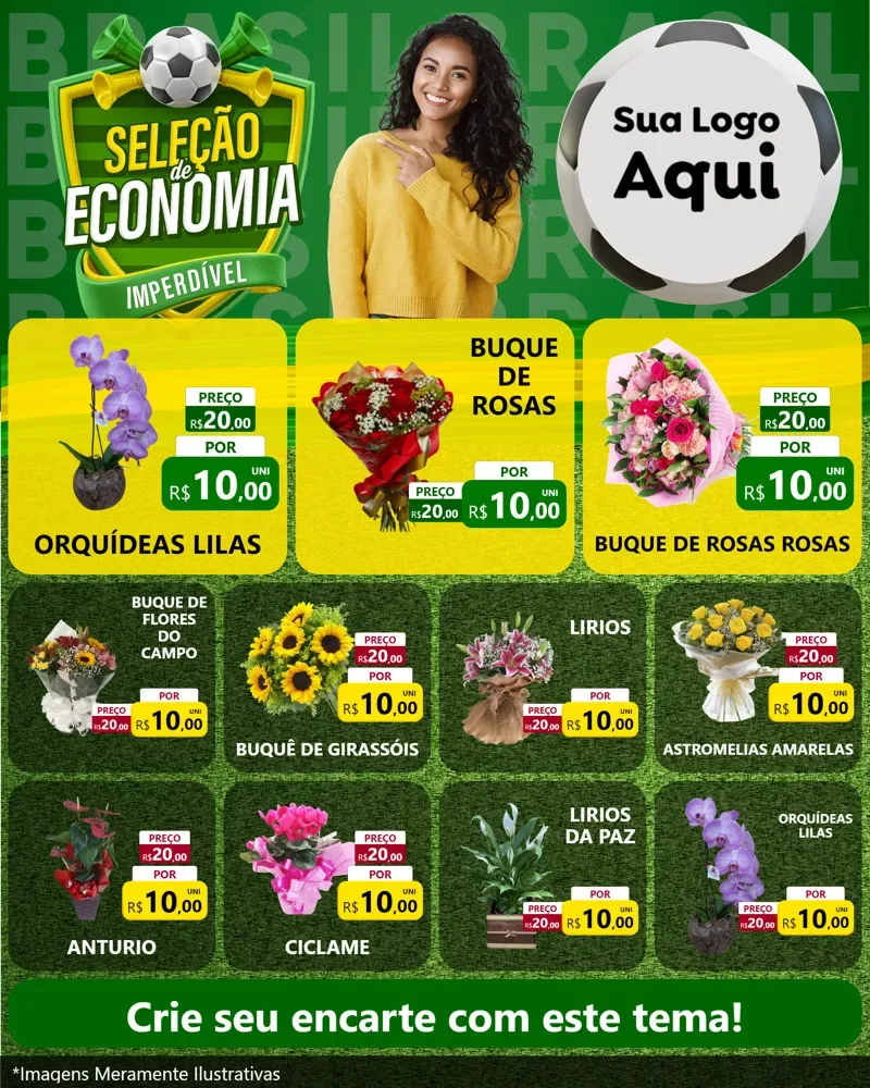 Modelo de Rede Social para Feed Instagram com o tema Seleção de Economia - Copa para Floricultura e jardim