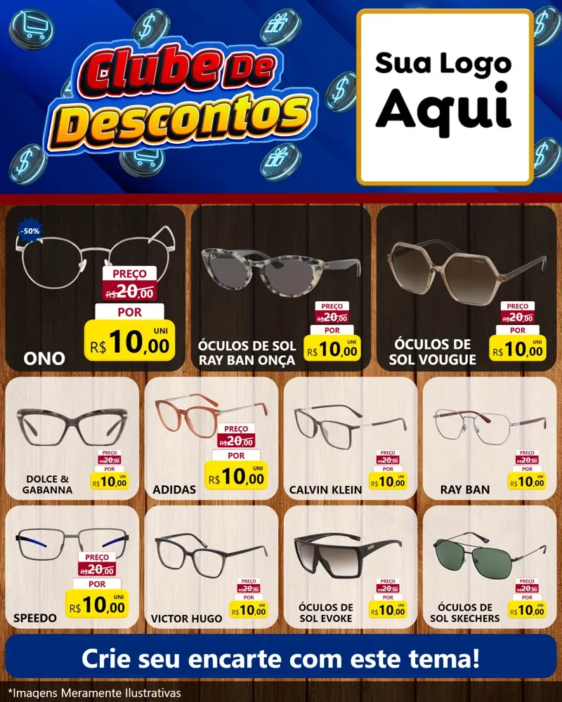 Modelo de Rede Social para Feed Instagram com o tema Clube de Descontos para Óticas