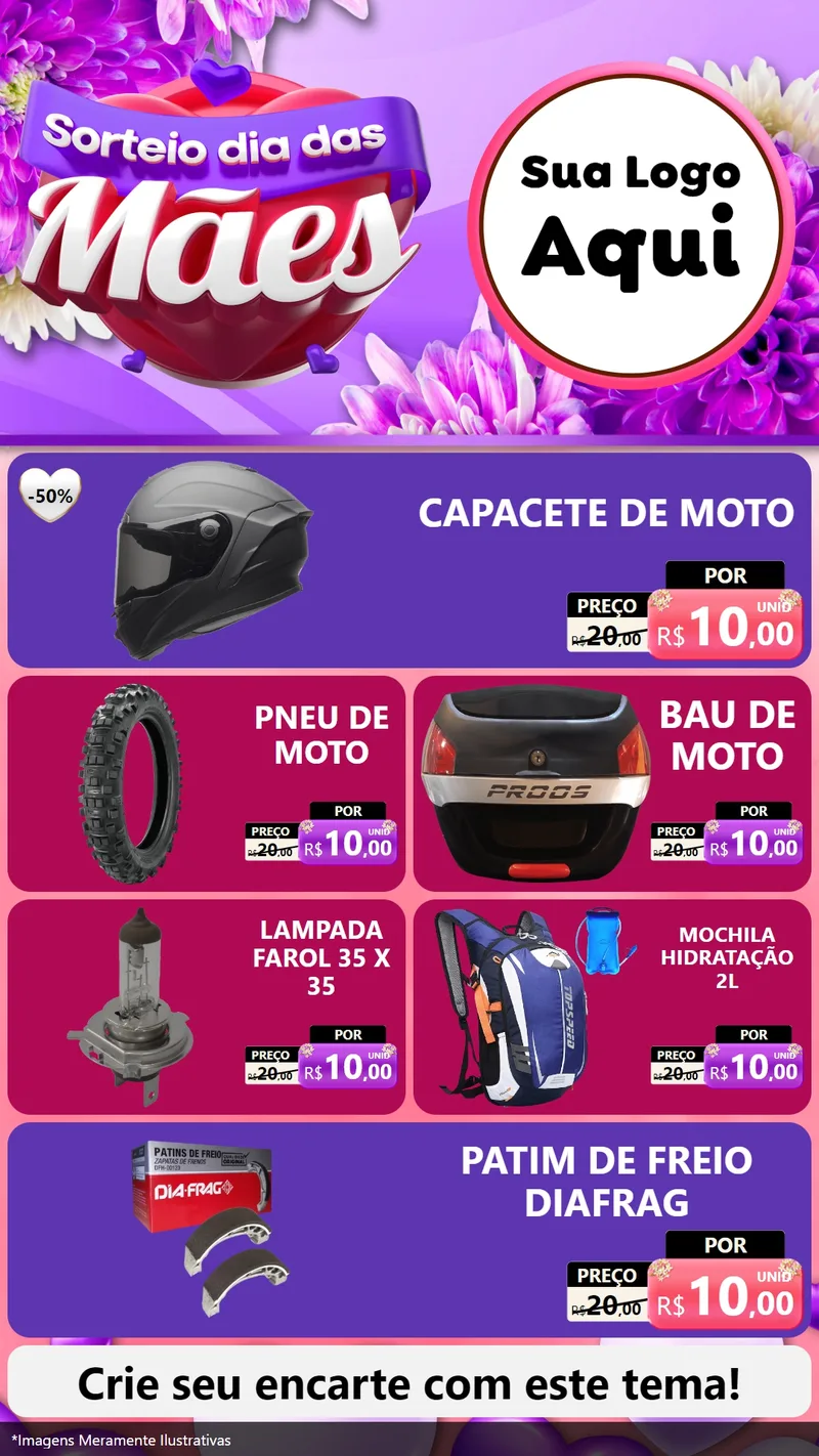 Modelo de TV para TV Vertical com o tema Sorteio Dia das Mães para Moto peças