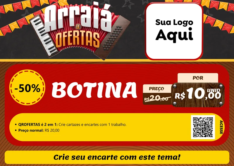 Modelo de Cartaz para Cartaz A4 Horizontal com o tema Arraiá de Ofertas - Junina para Agropecuária