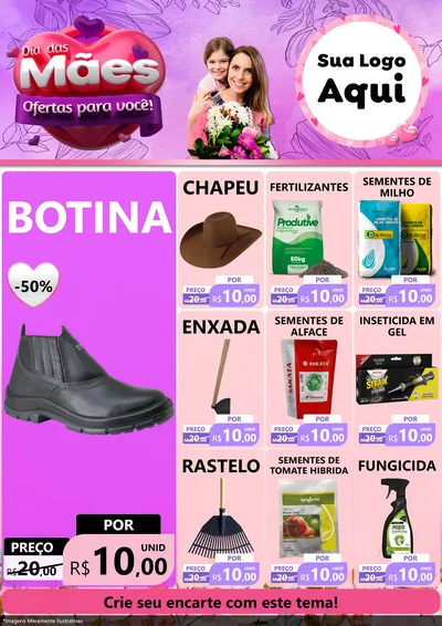 Modelo de Encarte para Encarte A4 Vertical com o tema Dia das Mães Ofertas para Você! para Agropecuária