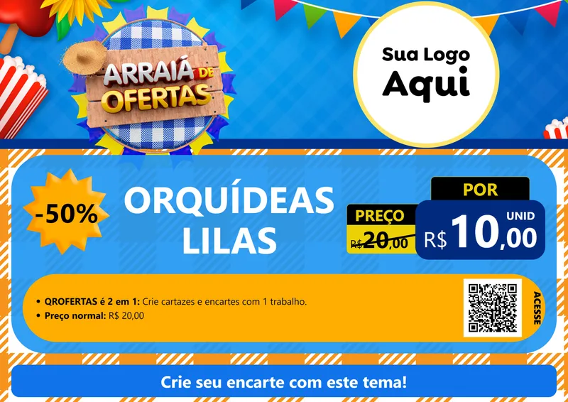 Modelo de Cartaz para Cartaz A4 Horizontal com o tema Arraiá de Ofertas para Floricultura e jardim