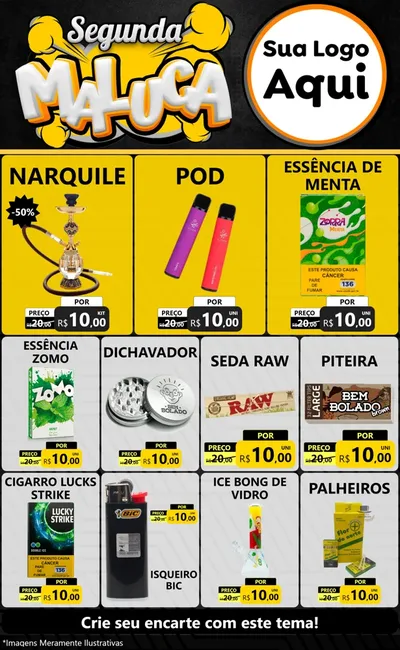 Modelo de Encarte para Encarte Grande com o tema Segunda Maluca para Tabacaria