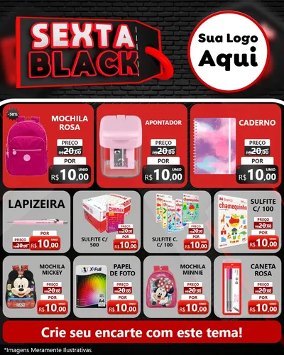 Modelo de Rede Social para Feed Instagram com o tema Sexta Black para Papelaria