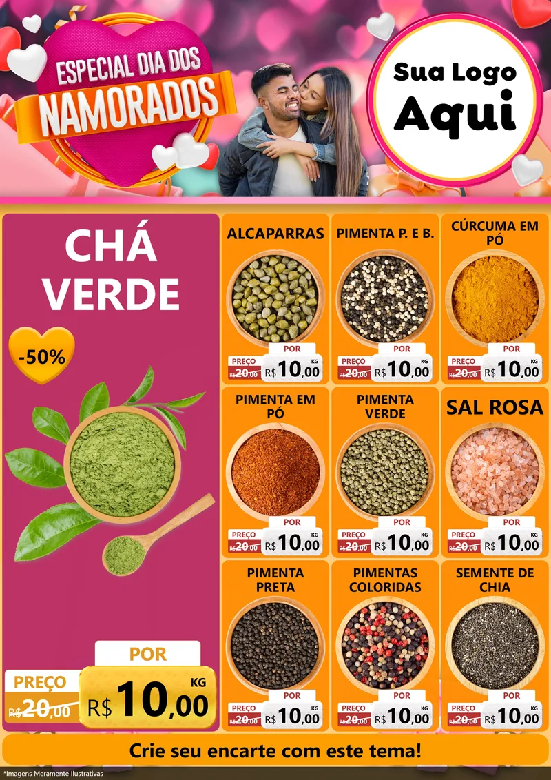 Modelo de Encarte para Encarte A4 Vertical com o tema Especial Dia dos Namorados para Produtos Naturais