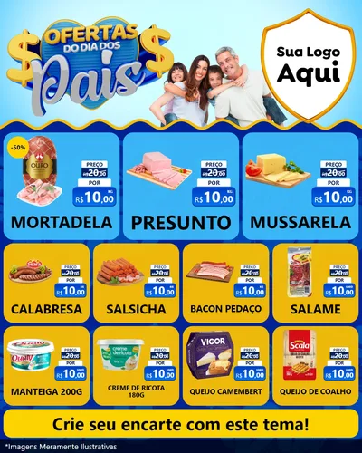 Modelo de Rede Social para Feed Instagram com o tema Ofertas do Dia dos Pais para Frios e Laticínios