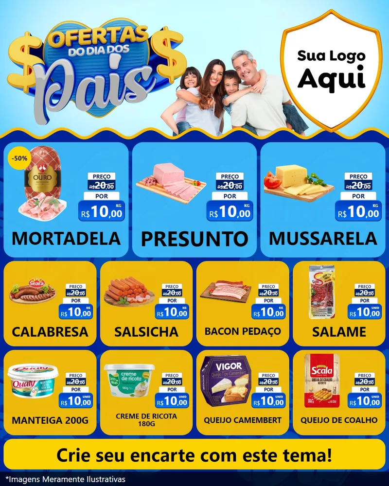 Modelo de Rede Social para Feed Instagram com o tema Ofertas do Dia dos Pais para Frios e Laticínios