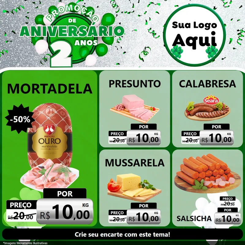 Modelo de Rede Social para Feed Facebook com o tema Promoção de Aniversário - 2 Anos para Frios e Laticínios