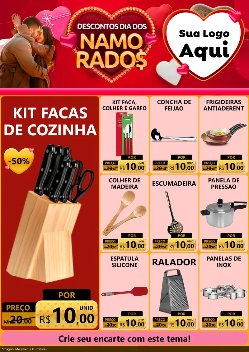 Modelo de Encarte para Encarte A4 Vertical com o tema Descontos Dia dos Namorados para Utilidades Domésticas