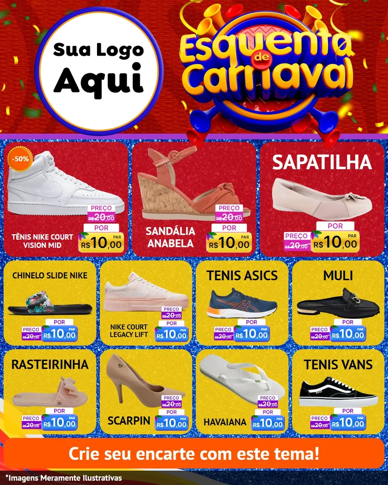 Modelo de Rede Social para Feed Instagram com o tema Esquenta de Carnaval para Calçados