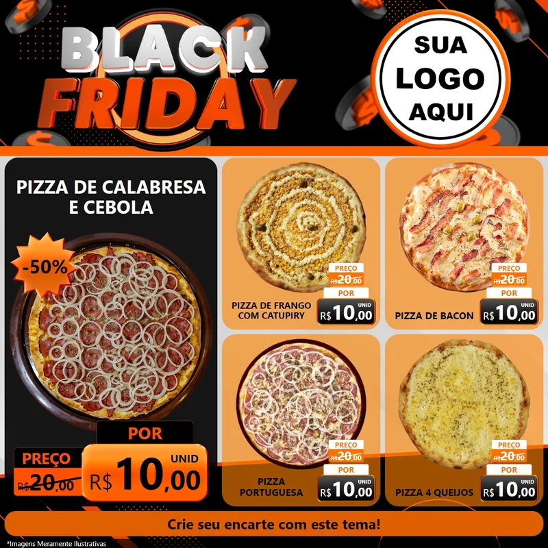 Modelo de Rede Social para Feed Facebook com o tema Black Friday para Pizzaria