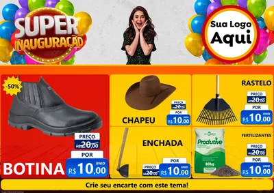 Modelo de Encarte para Encarte A4 Horizontal com o tema Super Inauguração para Agropecuária
