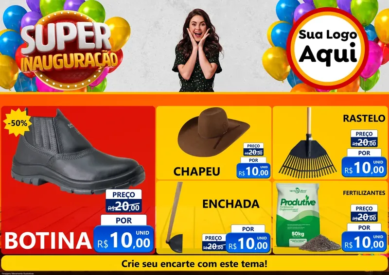 Modelo de Encarte para Encarte A4 Horizontal com o tema Super Inauguração para Agropecuária