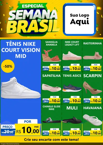 Modelo de Encarte para Encarte A4 Vertical com o tema Especial Semana do Brasil para Calçados