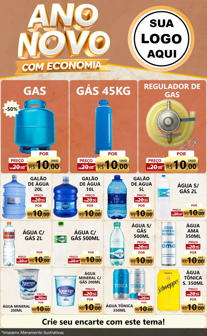 Modelo de Encarte para Encarte Grande com o tema Ano Novo Com Economia para Água e gás