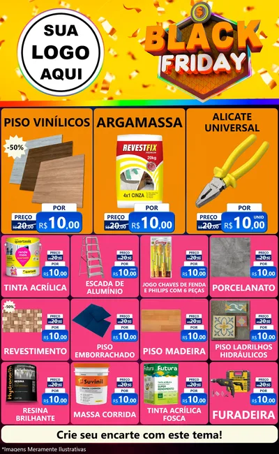 Modelo de Encarte para Encarte Grande com o tema Black Friday para Material para Construção