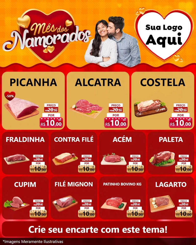 Modelo de Rede Social para Feed Instagram com o tema Mês dos Namorados para Açougue