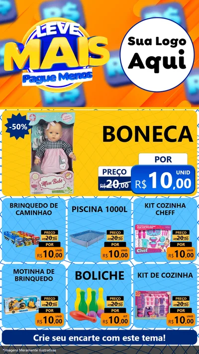 Modelo de Rede Social para Stories com o tema Leve Mais, Pague Menos para Brinquedos