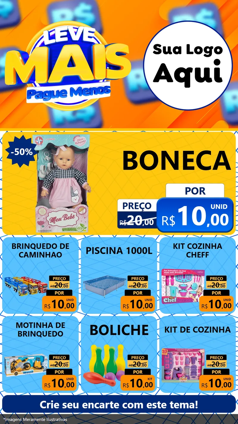 Modelo de Rede Social para Stories com o tema Leve Mais, Pague Menos para Brinquedos
