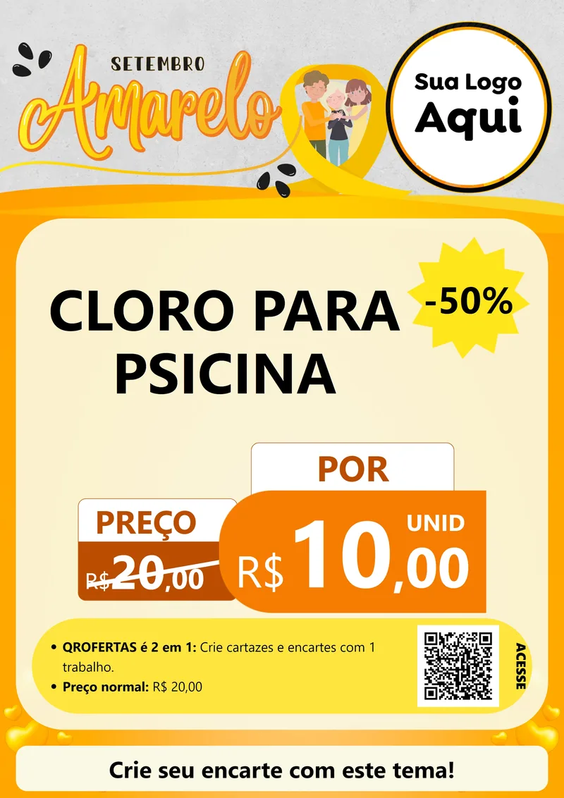 Modelo de Cartaz para Cartaz A4 Vertical com o tema Setembro Amarelo para Produtos para Piscina