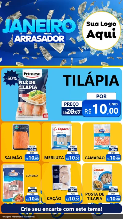 Modelo de Rede Social para Stories com o tema Janeiro Arrasador para Peixaria