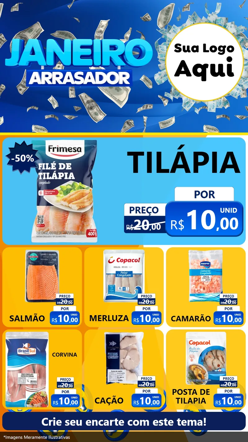 Modelo de Rede Social para Stories com o tema Janeiro Arrasador para Peixaria