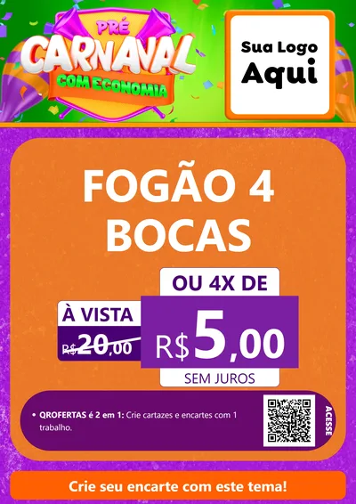 Modelo de Cartaz para Cartaz A4 Vertical com o tema Pré-Carnaval Com Economia para Móveis e Eletro