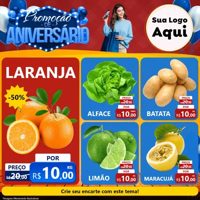 Modelo de Rede Social para Feed Facebook com o tema Promoção de Aniversário para Hortifrúti