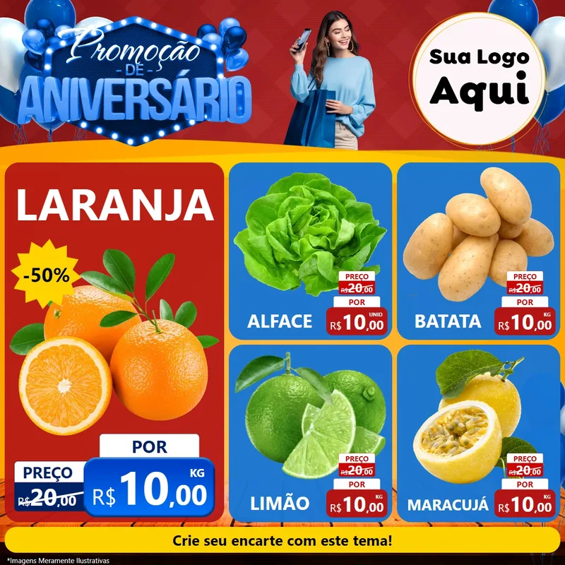 Modelo de Rede Social para Feed Facebook com o tema Promoção de Aniversário para Hortifrúti