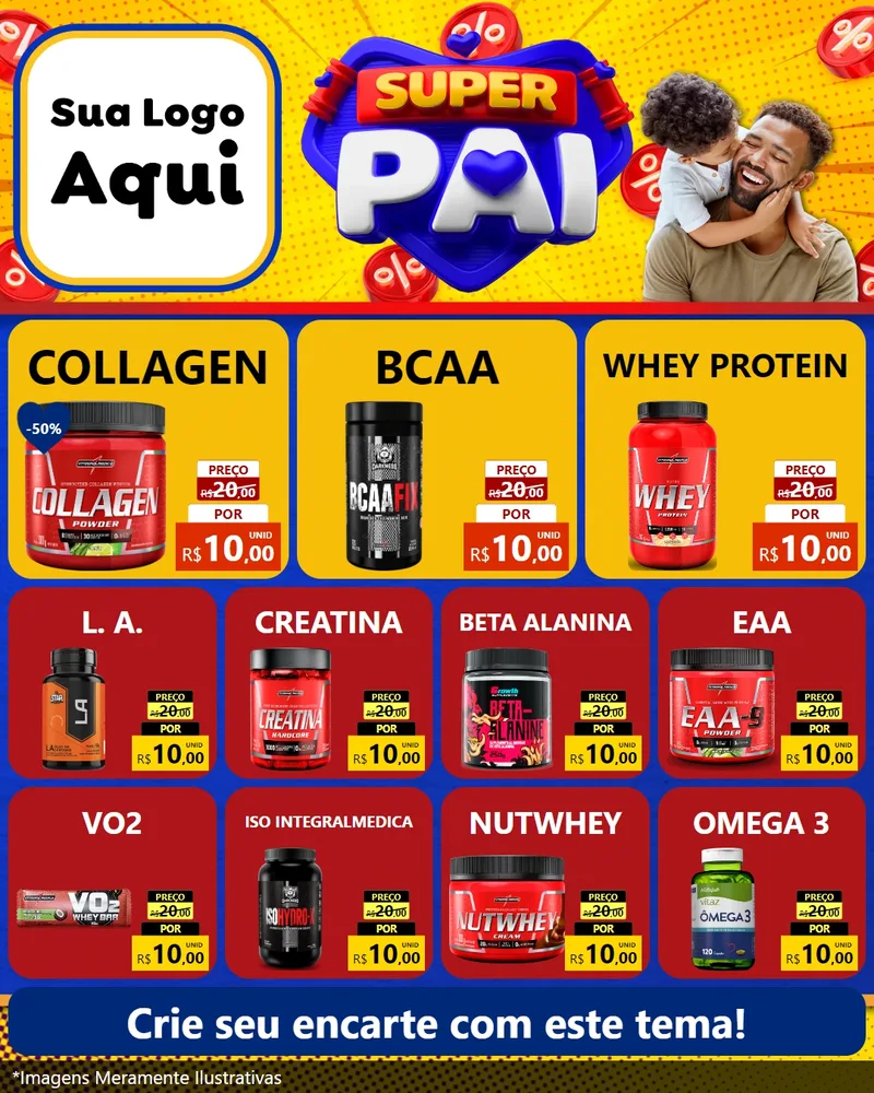 Modelo de Rede Social para Feed Instagram com o tema Super Pai para Suplementos alimentares