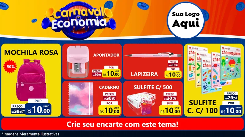 Modelo de TV para TV Horizontal com o tema Carnaval da Economia para Papelaria