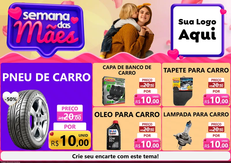 Modelo de Encarte para Encarte A4 Horizontal com o tema Semana das Mães para Auto peças