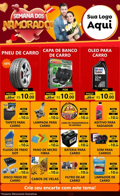 Modelo de Encarte para Encarte Grande com o tema Semana dos Namorados para Auto peças