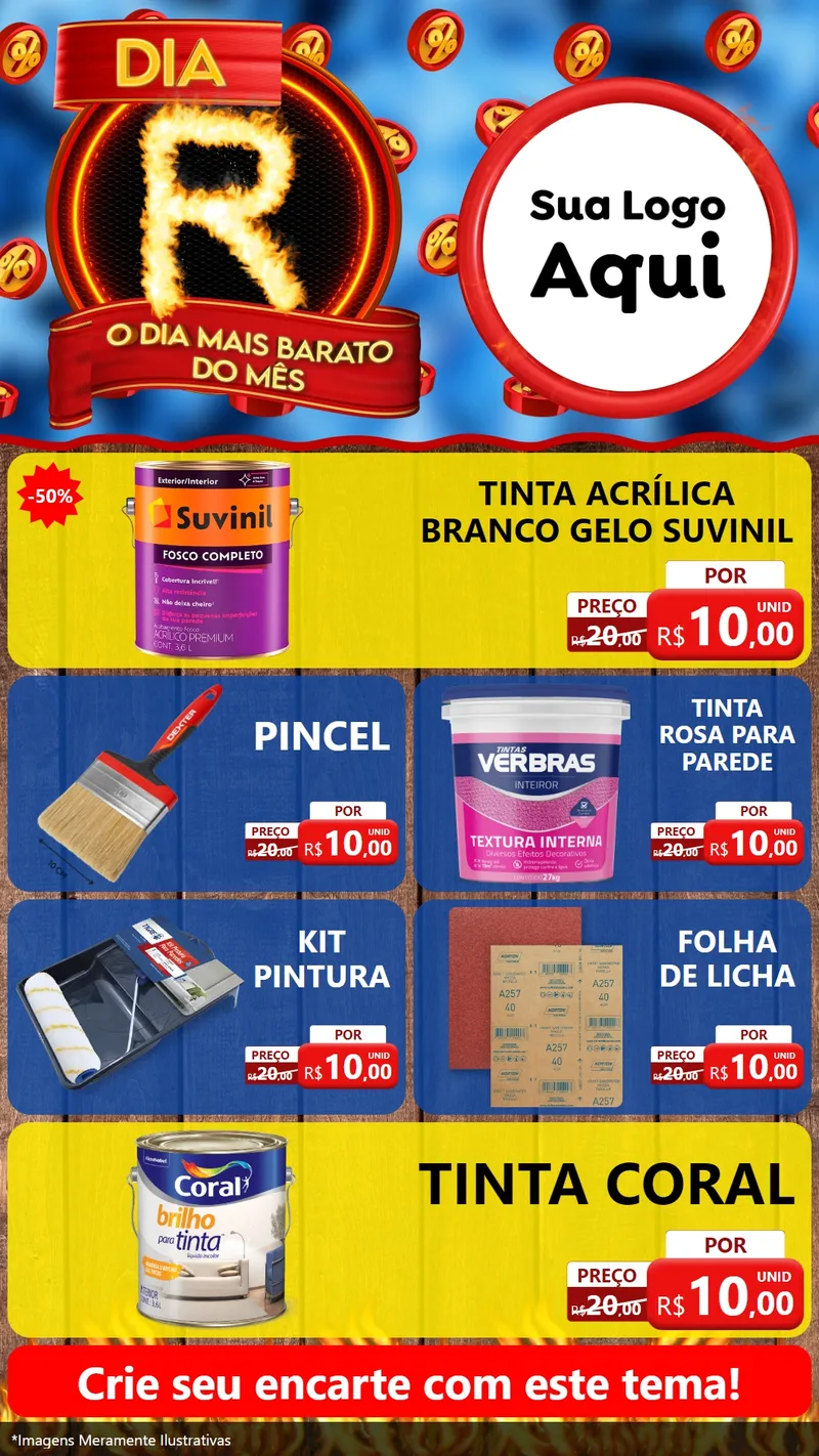 Modelo de TV para TV Vertical com o tema Dia R - O Dia Mais Barato Do Mês para Tintas e Ferramentas