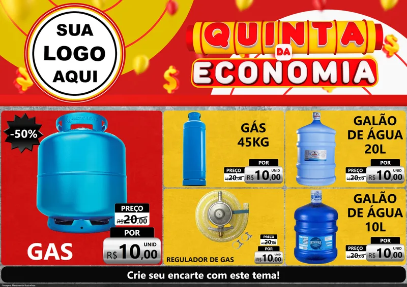 Modelo de Encarte para Encarte A4 Horizontal com o tema Quinta da Economia para Água e gás